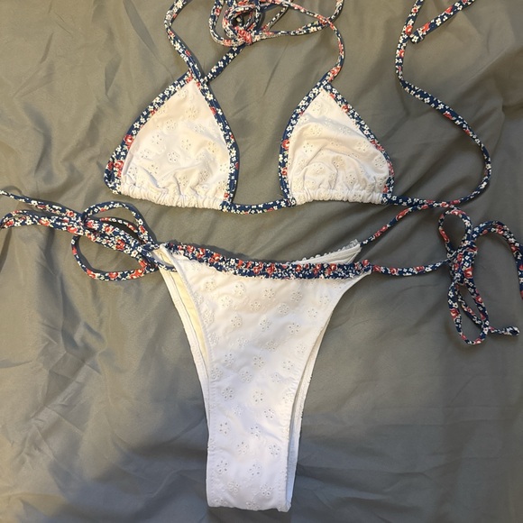 Floral Trim White Bikini Set